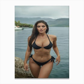 A Photo Of A Beautiful Model In A Black Bikini Canvas Print