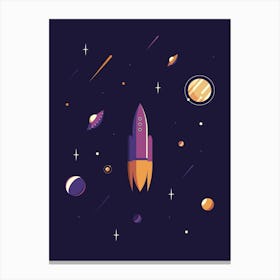 Rocket And Flying Saucers Canvas Print