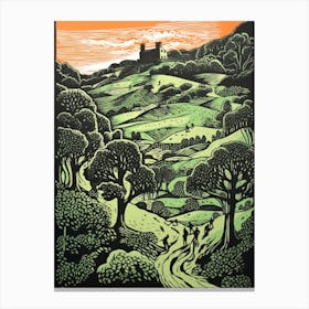 Tuscany Italy Linocut Illustration Style 2 Canvas Print