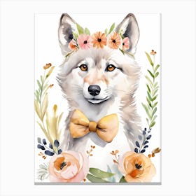 Baby Wolf Flower Crown Bowties Woodland Animal Nursery Decor (2) Canvas Print
