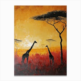 Giraffes At Sunset, Africa Canvas Print