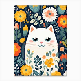 White Cat With Flowers Canvas Print