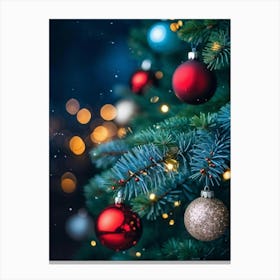 Closeup Of A Pine Tree Branch Under Night Time Setting Card Style Design With A Decorative Theme F 2 1 Canvas Print