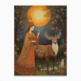 Aphrodite And Deer Canvas Print