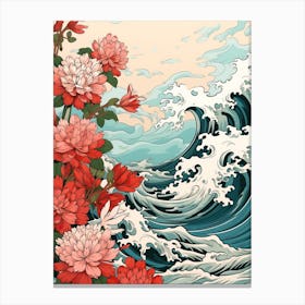 Great Wave With Jasmine Flower Drawing In The Style Of Ukiyo E 4 Canvas Print