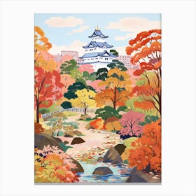 Osaka Castle Park, Japan In Autumn Fall Illustration 3 Canvas Print
