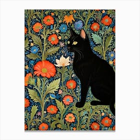 William Morris Black Cat In Flowers 4 Canvas Print