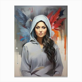 Girl With Eagles Canvas Print