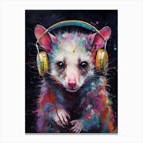  A Possum Wearing Headphones Vibrant Paint Splash 4 Canvas Print
