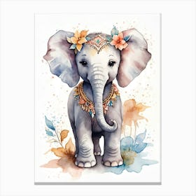 Baby Elephant Watercolor Canvas Print