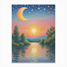 Sunset, Moon And Stars Canvas Print