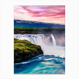 Waterfall At Sunset In Iceland 1 Canvas Print