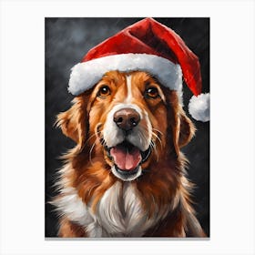 Cute Dog Wearing A Santa Hat Painting (5) Canvas Print