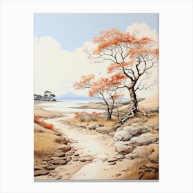 Tottori Sand Dunes In Tottori,  Japanese Brush Painting, Sumi E, Minimal  1  Canvas Print