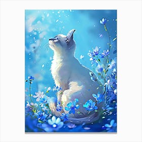 Cat In Blue Flowers 1 Canvas Print