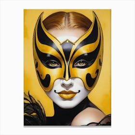 A Woman In A Carnival Mask, Yellow And Black (13) Canvas Print