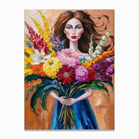 Girl With A Bouquet Of Flowers Canvas Print