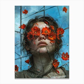 Woman With Flowers On Her Face Canvas Print