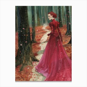 Red Dress In The Woods Canvas Print