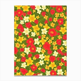 Daffodils Repeat Retro Flower Canvas Print
