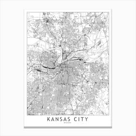 Kansas City White Map Canvas Print