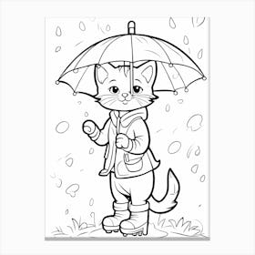 Cat With Umbrella Coloring Page Canvas Print