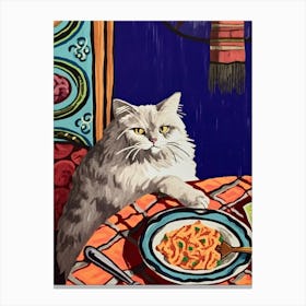 White Cat And Pasta 1 Canvas Print