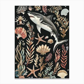 Great White Shark Black Background Illustration 2 Canvas Print