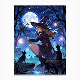 Witch And Cats Canvas Print