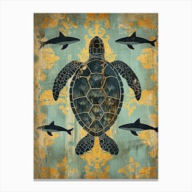 Sea Turtle & Shark Wallpaper Pattern 1 Canvas Print