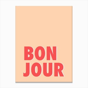 Bonjour - Peach & Red Typography Canvas Print