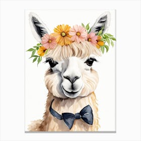 Baby Alpaca Wall Art Print With Floral Crown And Bowties Bedroom Decor (9) Canvas Print