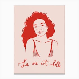 La Vie Est Belle. Minimalist French Woman's Portrait Canvas Print