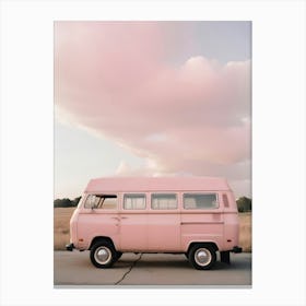 Pink Aesthetic Van On The Side Of The Road Photography Canvas Print