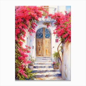 Amalfi, Italy   Mediterranean Doors Watercolour Painting 12 Canvas Print