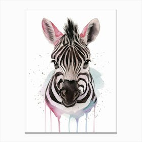 Portrait of Baby Zebra Watercolor Nursery Art Canvas Print