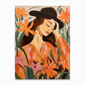 Woman With Autumnal Flowers Lily 1 Canvas Print