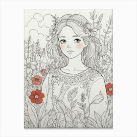 Girl In Flowers Canvas Print