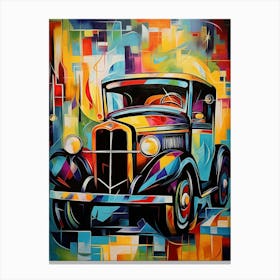 Vintage Old Truck X, Avant Garde Abstract Vibrant Colorful Painting in Cubism Style Canvas Print