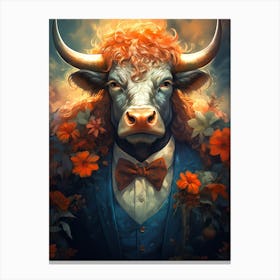 Bull With Flowers 2 Canvas Print