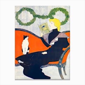 Woman Reading A Book During Christmas Illustration, Edward Penfield Canvas Print