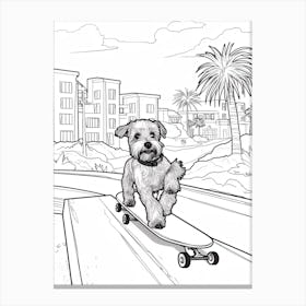 Miniature Schnauzer Dog Skateboarding Line Art 1 Canvas Print