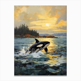 Cloudy Sun And Orca Whale Impasto Style Canvas Print