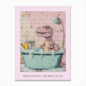 Dinosaur In The Bubble Bath Pastel Pink Abstract Illustration 2 Poster Canvas Print
