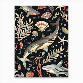 Smooth Hammerhead Shark Black Background Illustration 2 Canvas Print