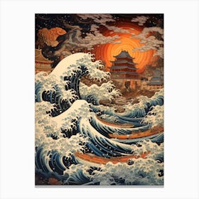 Tsunami Waves Japanese Illustration 7 Canvas Print