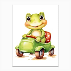 Baby Frog On Toy Car, Watercolour Nursery 2 Canvas Print
