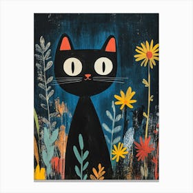 Black Cat In Flowers 3 Canvas Print