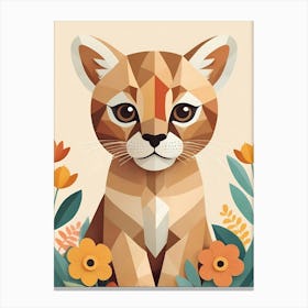 Floral Cute Baby Puma Nursery Illustration (2) Canvas Print