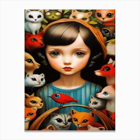 Big Eye Girl Surrounded By Cats Canvas Print